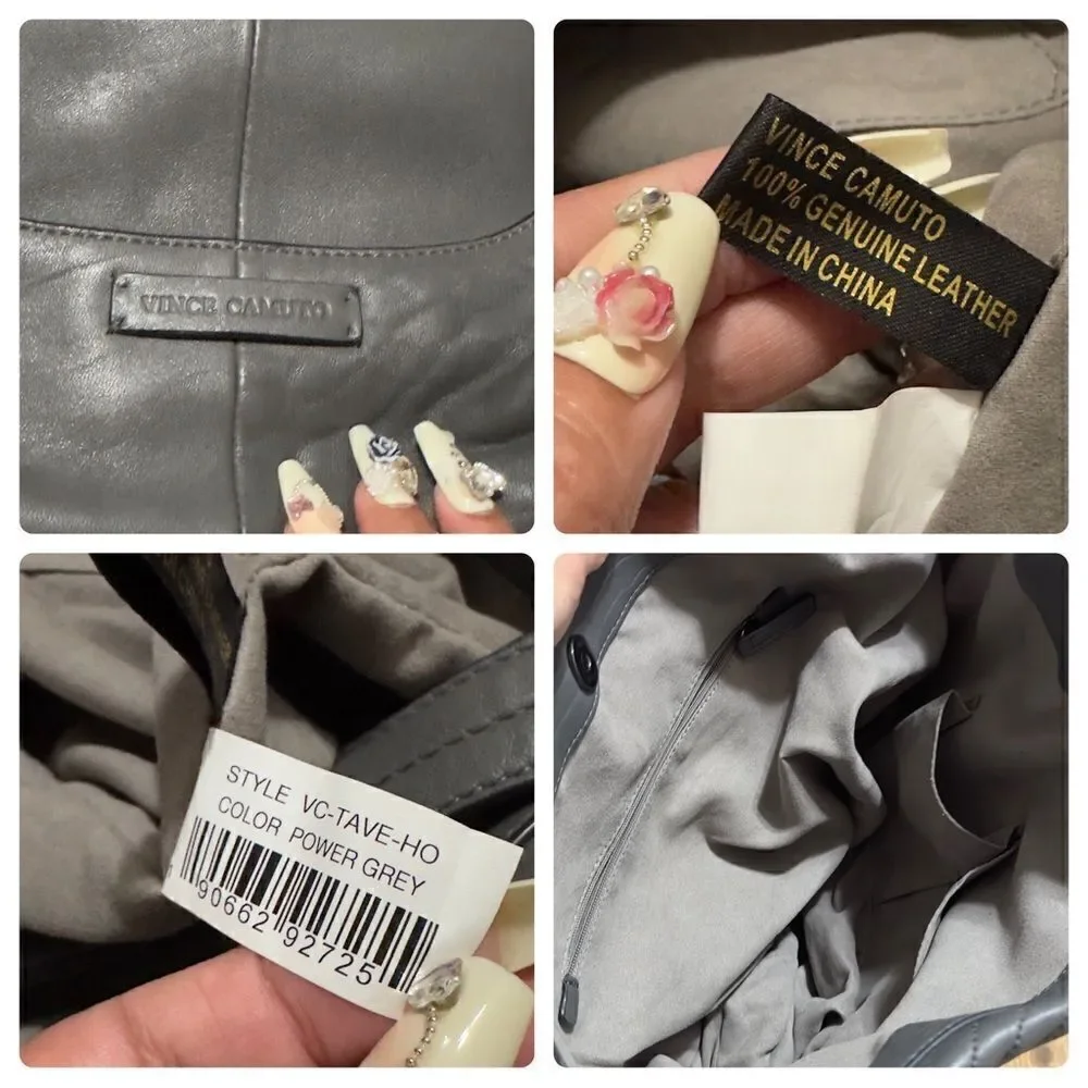 Vince Camuto Genuine Leather Grey Hobo Bag